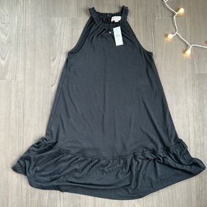 NWT Ann Taylor Loft T-shirt Halter Dress Ruffle Hem - Sueded Black